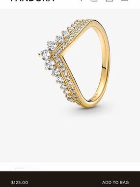 Pandora Gold V-Shape Ring with Clear Stones